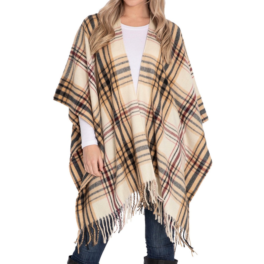 Woolrich Cozy Blanket Wrap Sienna Plaid One Size Dark Browns - Picture 3 of 5